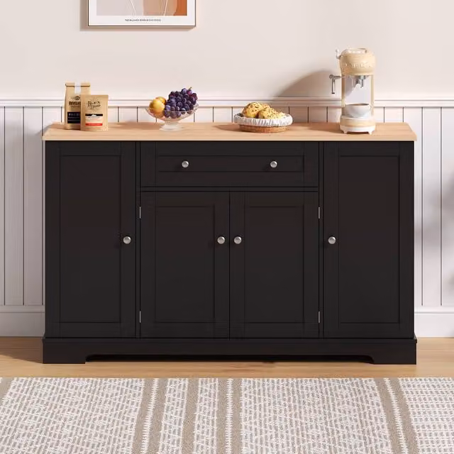 Merax Modern Black Kitchen Sideboard Storage Cabinet with Drawer and Adjustable Shelves, H 138 x W 85 x D 40 cm
