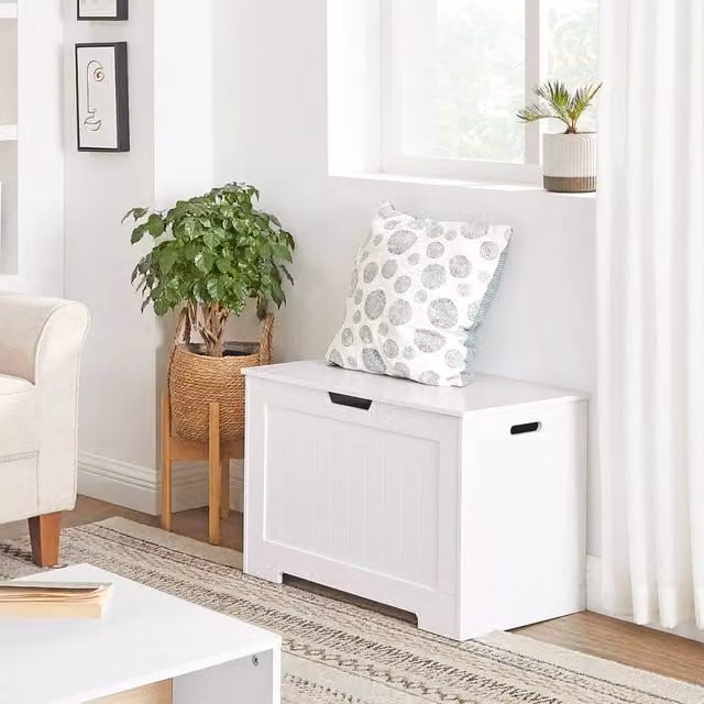 Kelvenix White Storage Chest and Bench with Safety Hinges, W/D/H: 76 x 48 x 48 cm