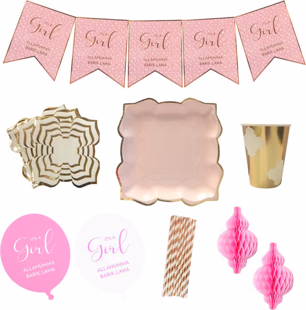 Peacock Supplies Party In A Box Baby Girl Pink Dotted Paper Party Set