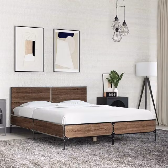 Berkfield Home Bed Frame in Brown Oak, W: 140 cm, L: 200 cm – 1
