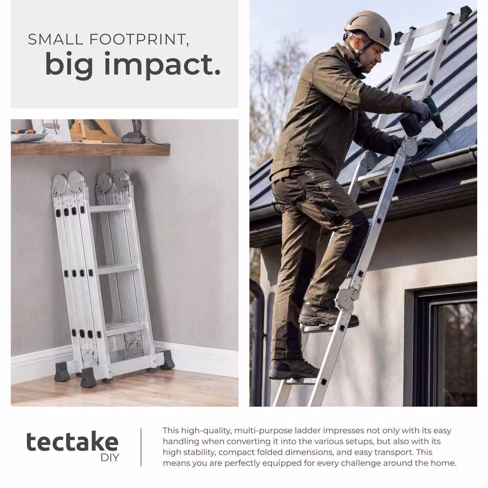 tectake 6-in-1 Multi-Purpose Foldable Ladder with 12 Steps in Silver – 3