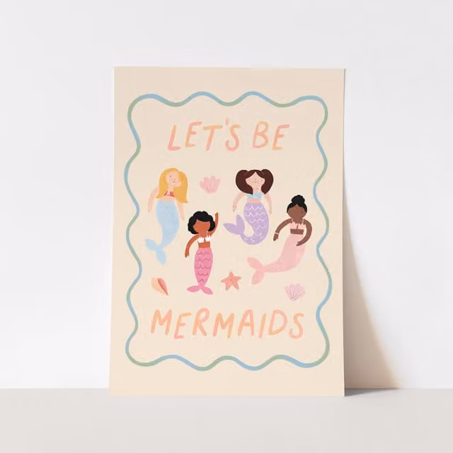 Kid of the Village Let's Be Mermaids Fine Art Print, Multicolour, W: 21 cm, H: 29.7 cm – 1