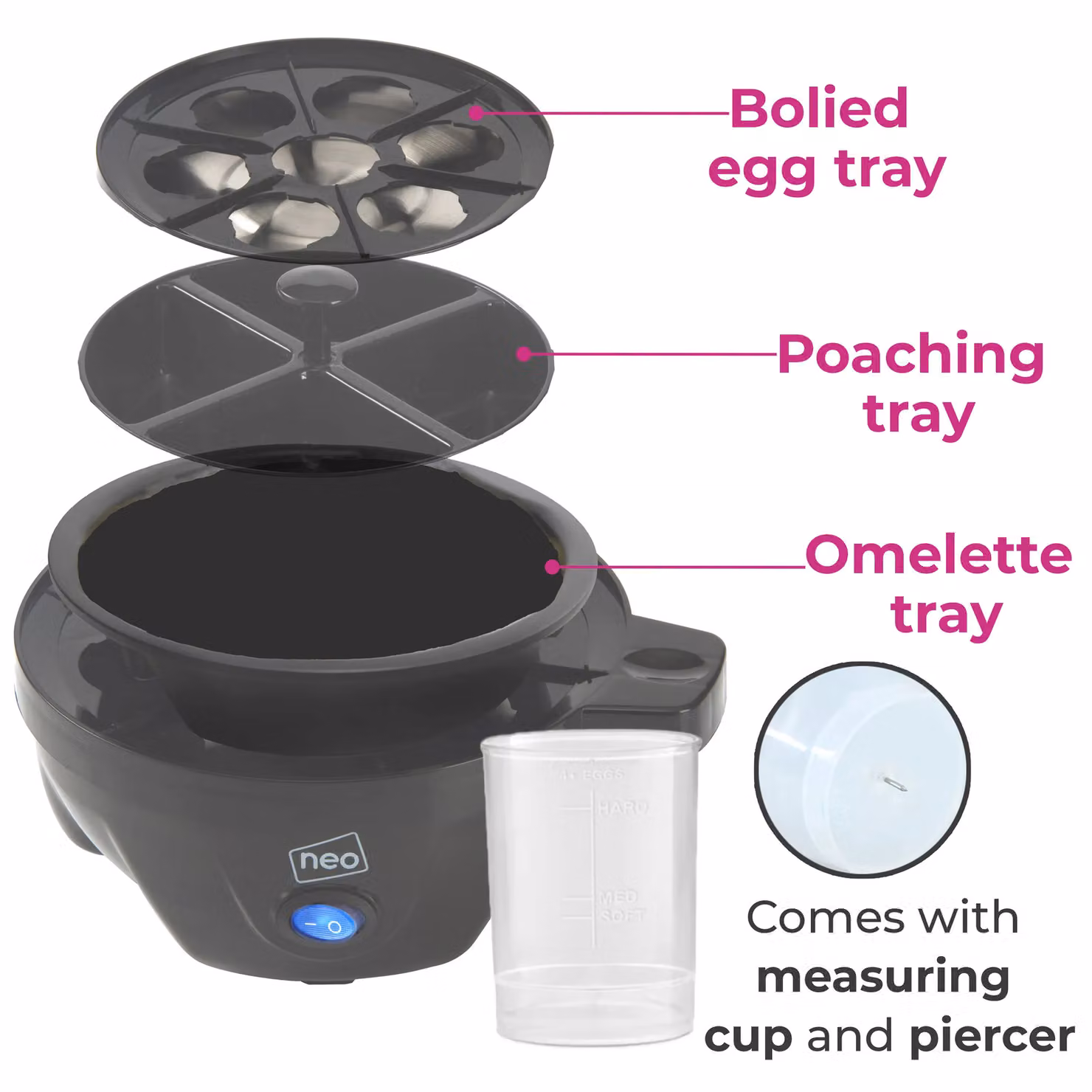 Neo Electric Stainless Steel Egg Boiler, Poacher and Steamer in Black – 2