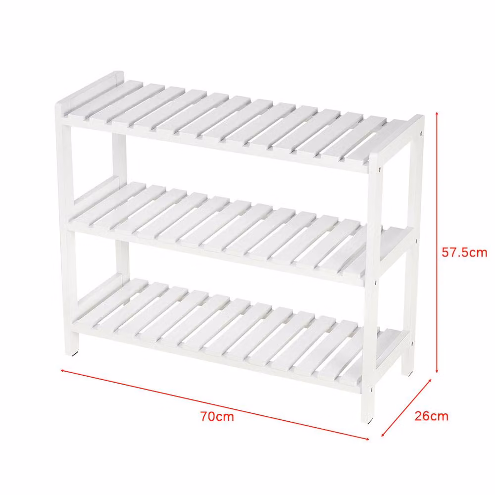 ERGOVEXA Chic 3-Tier White Wooden Shoe Rack with Slatted Shelves – 2