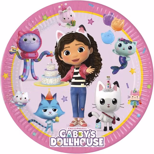 Procos Gabby's Dollhouse Paper Plates, Pack of 8, Pink and Multicolour, Diameter: 23 cm