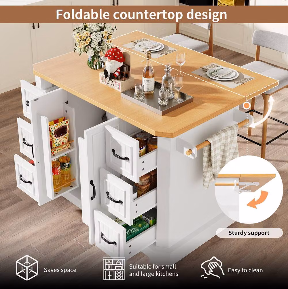 STILVORA Kitchen Island Cart with 2 Doors, 6 Drawers and Wheels in White – 5