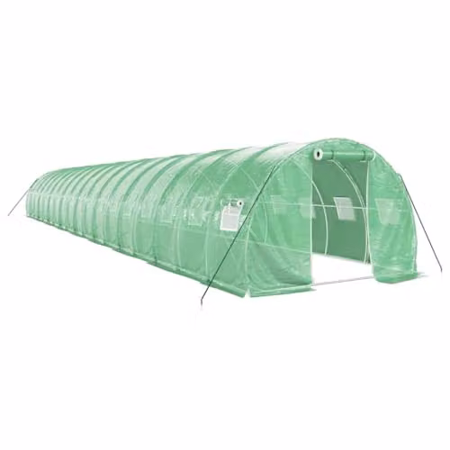 vidaXL Greenhouse with Steel Frame in Green, 54 m2, W: 18 m, D: 3 m, H: 2 m