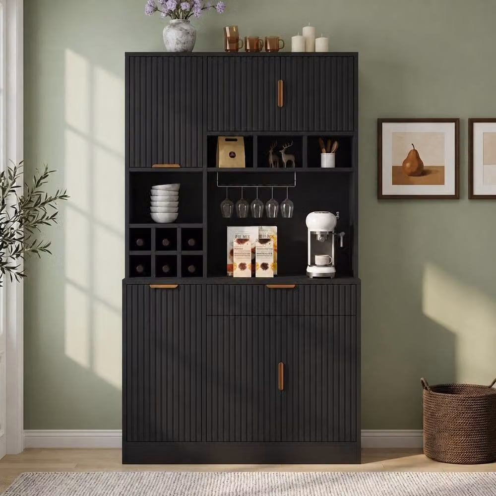 Matteo Black Tall Cabinet Sideboard with Power Outlet and Wine Rack, W/D/H: 100 x 40 x 175 cm – 1