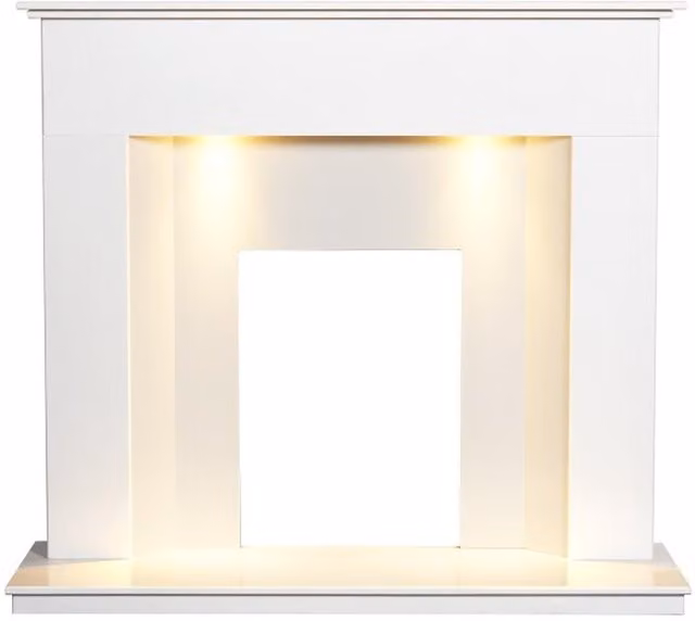 Adam Alora Crystal White Marble Fireplace with Downlights, W: 121.92 cm, White