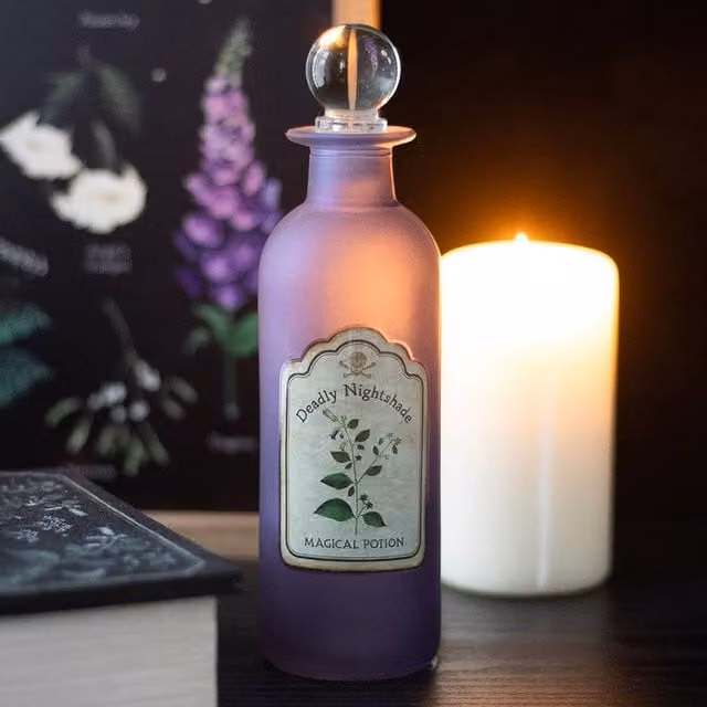 Uniqueful Deadly Nightshade Decorative Glass Potion Bottle in Purple