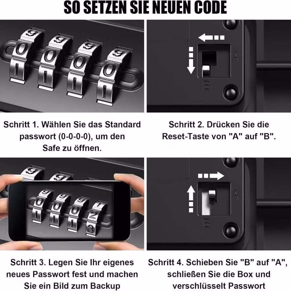FLAVORA Portable Waterproof Security Safe with 4-Digit Combination Code in Black – 5