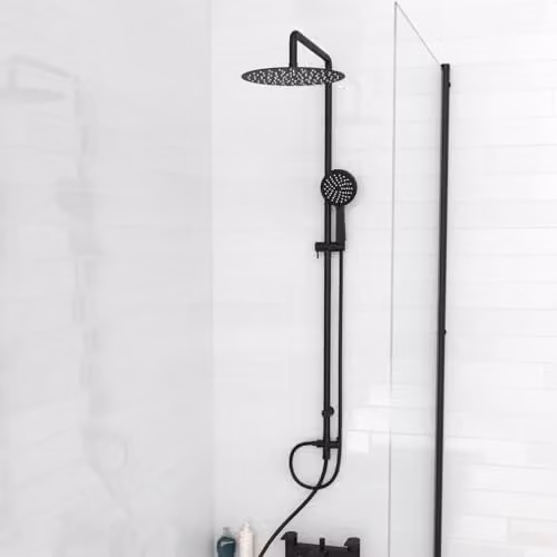 Nes Home Modern Exposed Round Shower Mixer Handset and Riser Rail Kit in Matte Black