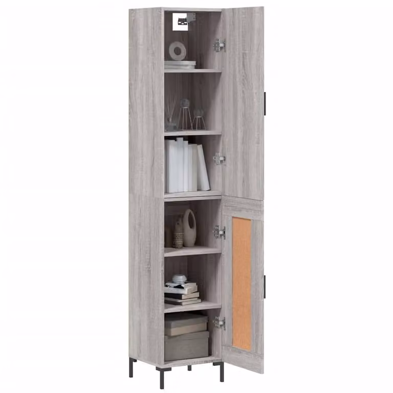 Berkfield Home Grey Sonoma Highboard with Hinged Doors and Internal Shelves, W/D/H: 34.5 x 34.5 x 180 cm