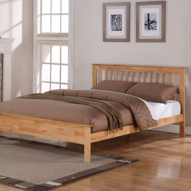Flintshire Furniture Pentre Double Bed in Oak and Brown Solid Wood, 140 x 200 cm