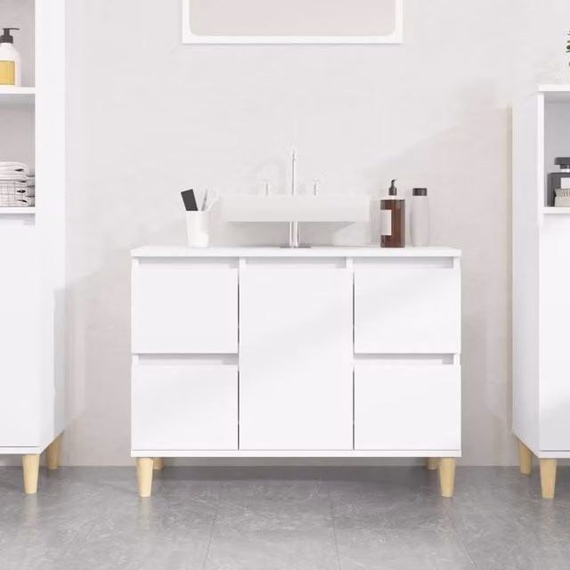 Berkfield Home Sink Cabinet in White, W/D/H: 80 x 33 x 60 cm