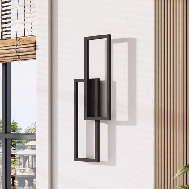 Living Star Industrial Rectangular LED Metal Wall Light in Black