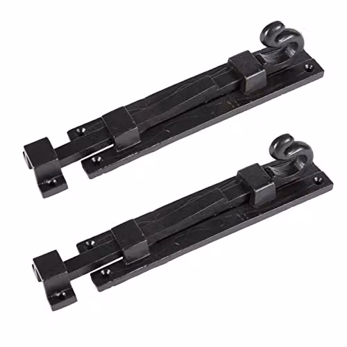 Hammer and Tongs Straight Shepherd's Crook Surface Bolt in Matt Black Iron, Pack of 2 – 2