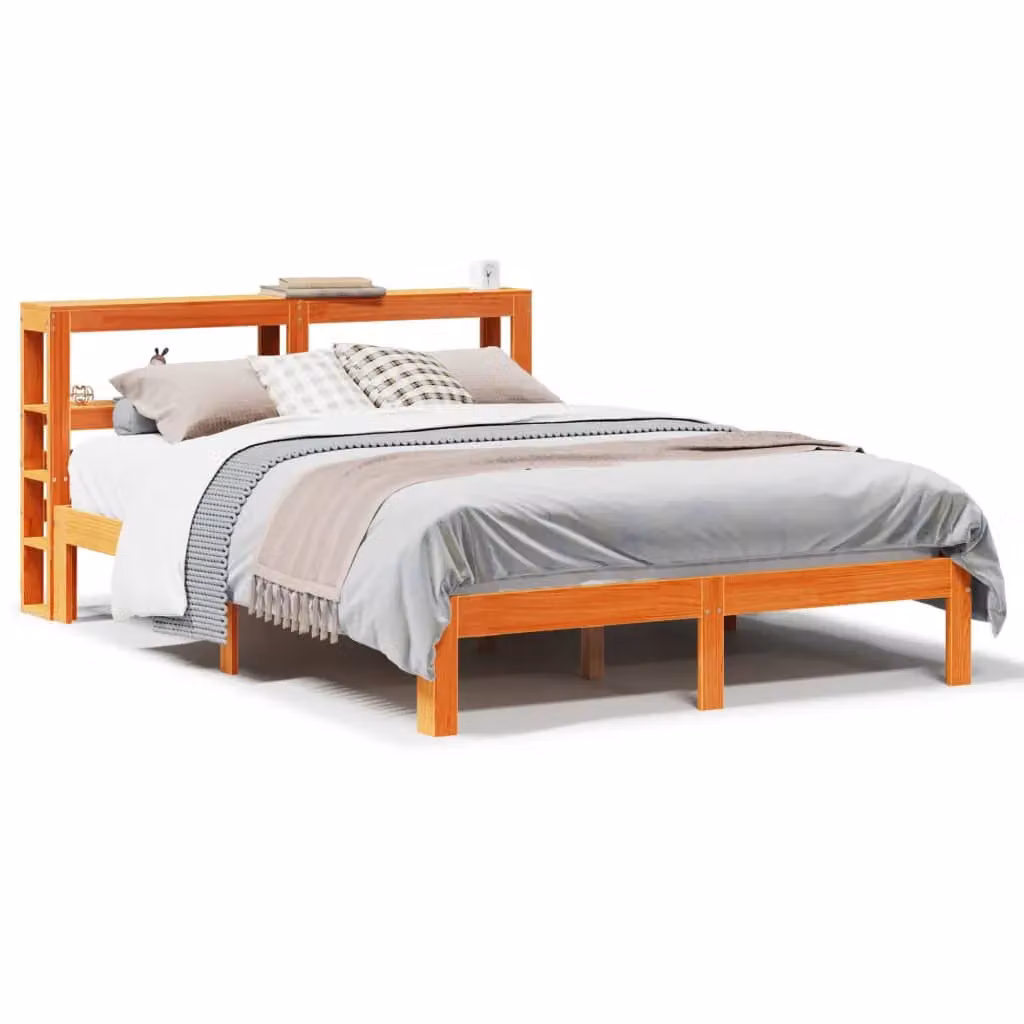 Berkfield Home Rustic Waxed Solid Wood Pine Bed Frame in Brown, W: 135 cm, L: 190 cm – 2
