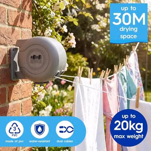 Harbour Housewares Retractable Dual Cord Washing Line, 2 x 15m, Grey – 2
