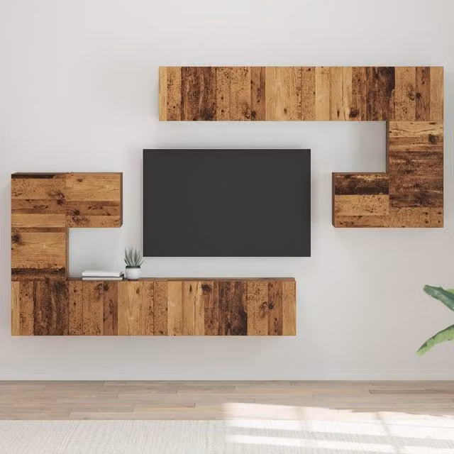 Berkfield Home Wall-mounted TV Cabinet, 8 Piece Set, Brown Old Wood, W/D/H: 30.5 x 30 x 30 cm