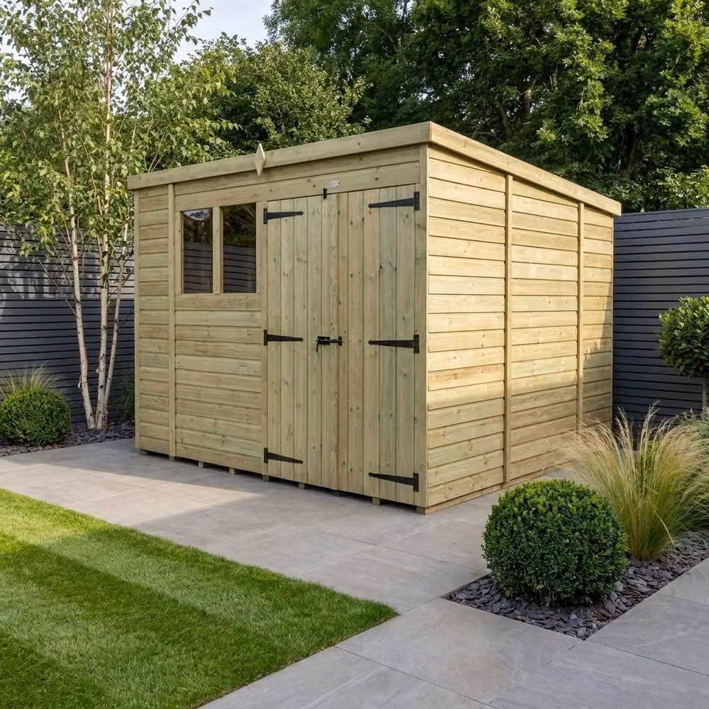Buttercup Farm Brown Timber Pent Garden Shed with Double Doors and Windows, W/D/H: 305 x 305 x 210 cm – 2