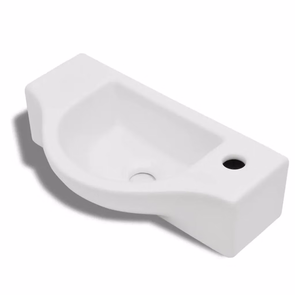 Berkfield Home White Ceramic Wall Mounted Bathroom Sink Basin with Faucet Hole – 2