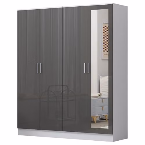 Reflect 2 Piece Wardrobe Bundle in Grey Gloss and Matt White, H: 180 cm x W: 152 cm x D: 47 cm – 2