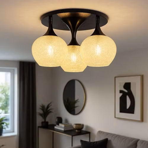 Globo Lighting Modern Sphere Ceiling Light with White Glass and Chrome-Plated Black Metal Finish – 2