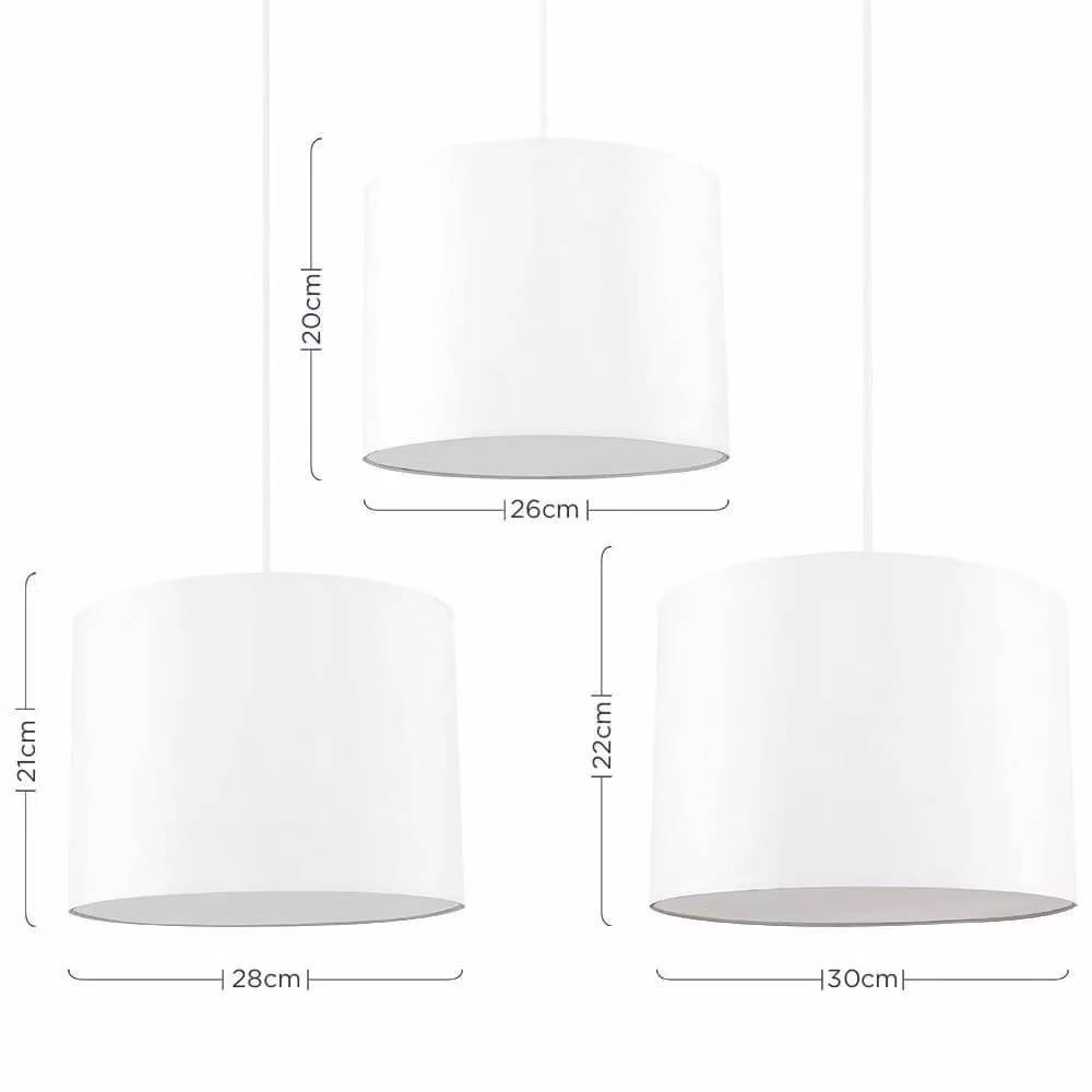 ValueLights Nordara Set of 3 White Fabric Cylinder Ceiling Pendant Lamp Shades – 2