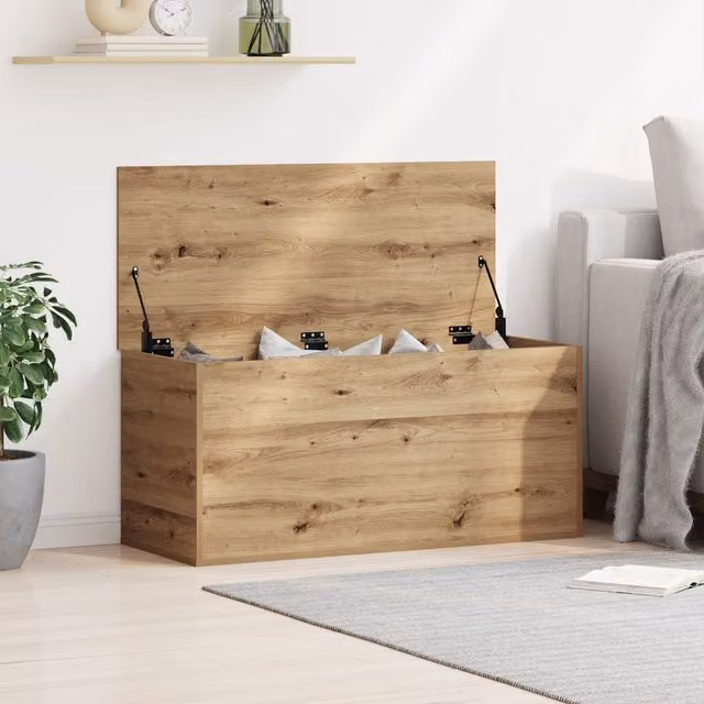 Berkfield Home Artisan Oak Storage Box with Soft Close Lid, Brown, W/D/H: 100 x 42 x 46 cm – 1