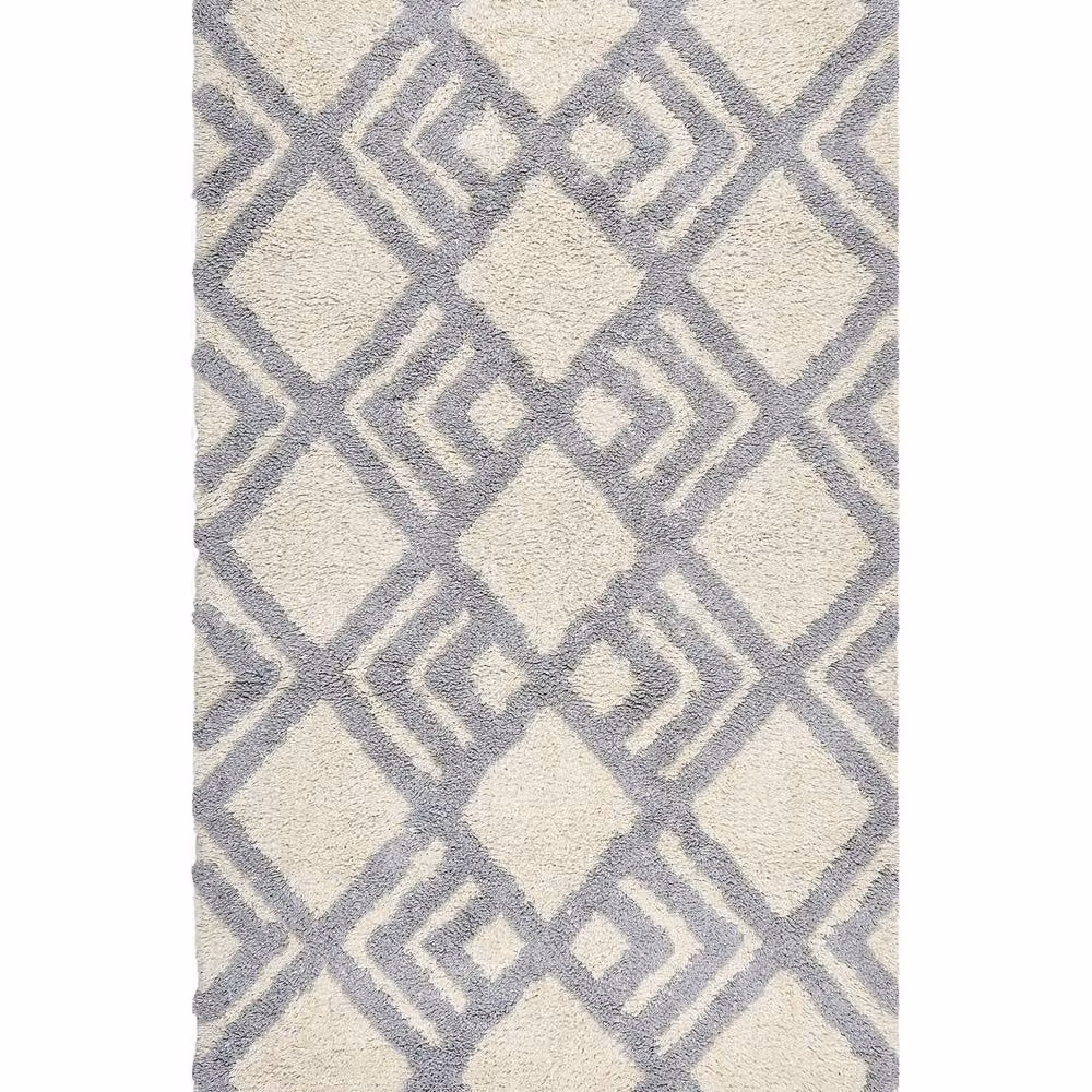 Wyld and Coco Hand-Tufted Cotton Geometric Rug in Beige and Grey, W: 80 cm, L: 150 cm – 2