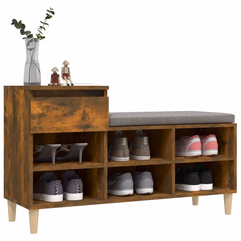 Berkfield Home Smoked Oak Shoe Cabinet in Brown, W/D/H: 102 x 36 x 60 cm – 3