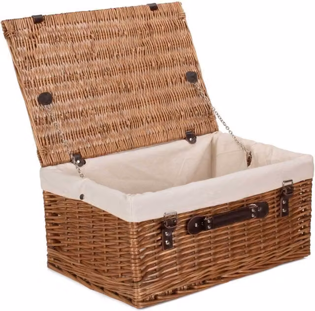 Red Hamper Wicker Double Steamed Picnic Basket with Cream Cotton Lining, W: 51 cm