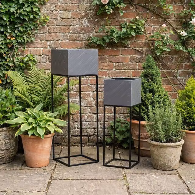 Scottish Everlastings Ltd Set of 2 Black Metal Indoor and Outdoor Planter Tubs