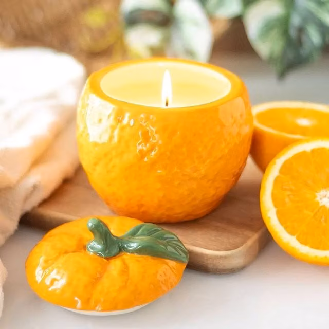Uniqueful Orange Shaped Ceramic Pillar and Votive Candle Jar