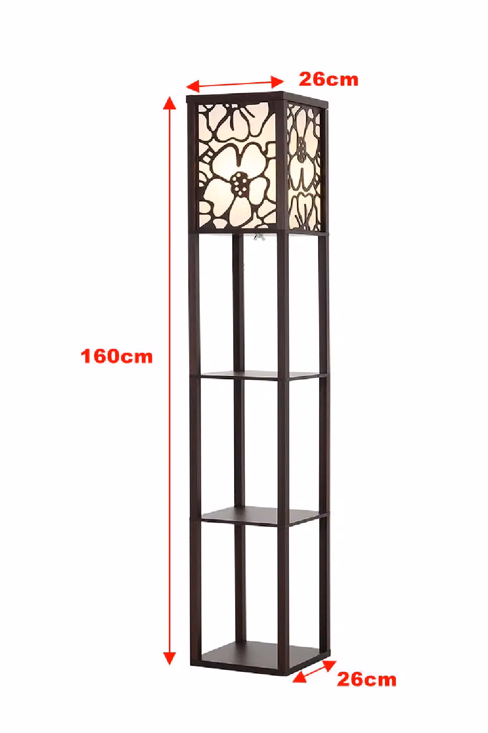 Living and Home Vintage Column Floor Lamp with Wood Storage Shelf in Brown and Multicolour, H 160 x W 26 x D 26 cm – 3