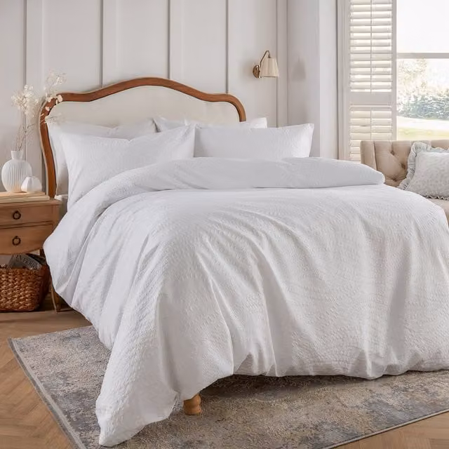 Make It A Home Georgia Embossed Duvet Cover Set, White, 180 x 200 cm