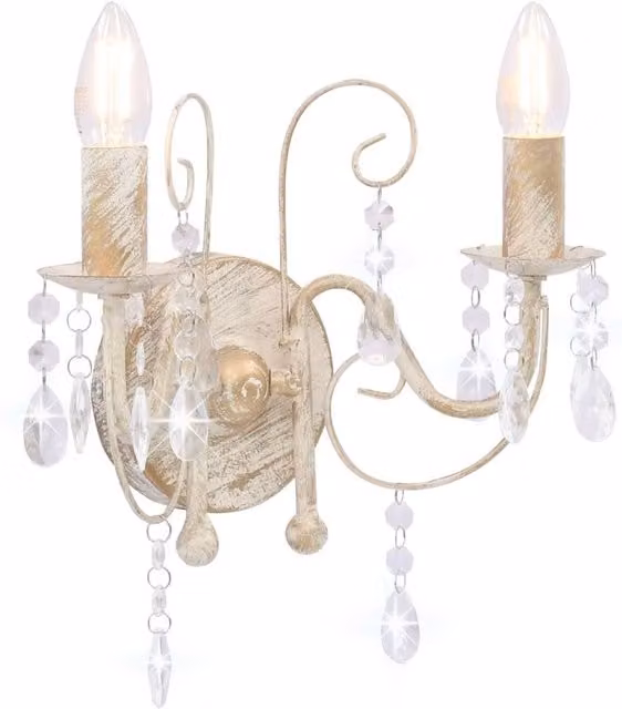 Berkfield Home Wall Lamp with Beads in Antique White, 2 x E14 Bulbs