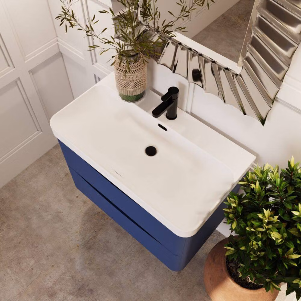 Balterley Arch Wall Hung 2 Drawer Bathroom Vanity with Ceramic Basin, Blue, W: 80 cm, D: 56.2 cm, H: 80 cm – 3
