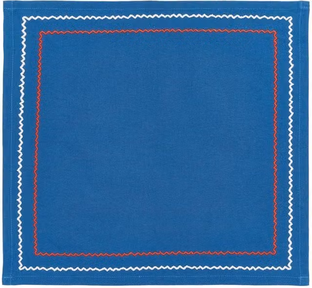 Land & Shore Set of 4 Blue and Red Floral Embroidered Cotton Maritime Napkins
