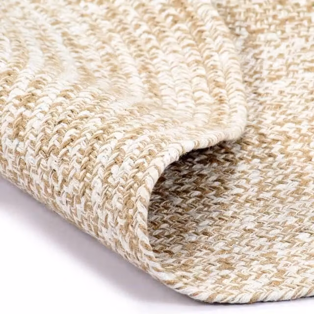 Berkfield Home Handmade Braided Jute and Cotton Round Rug in White and Sand, Diameter: 100 cm
