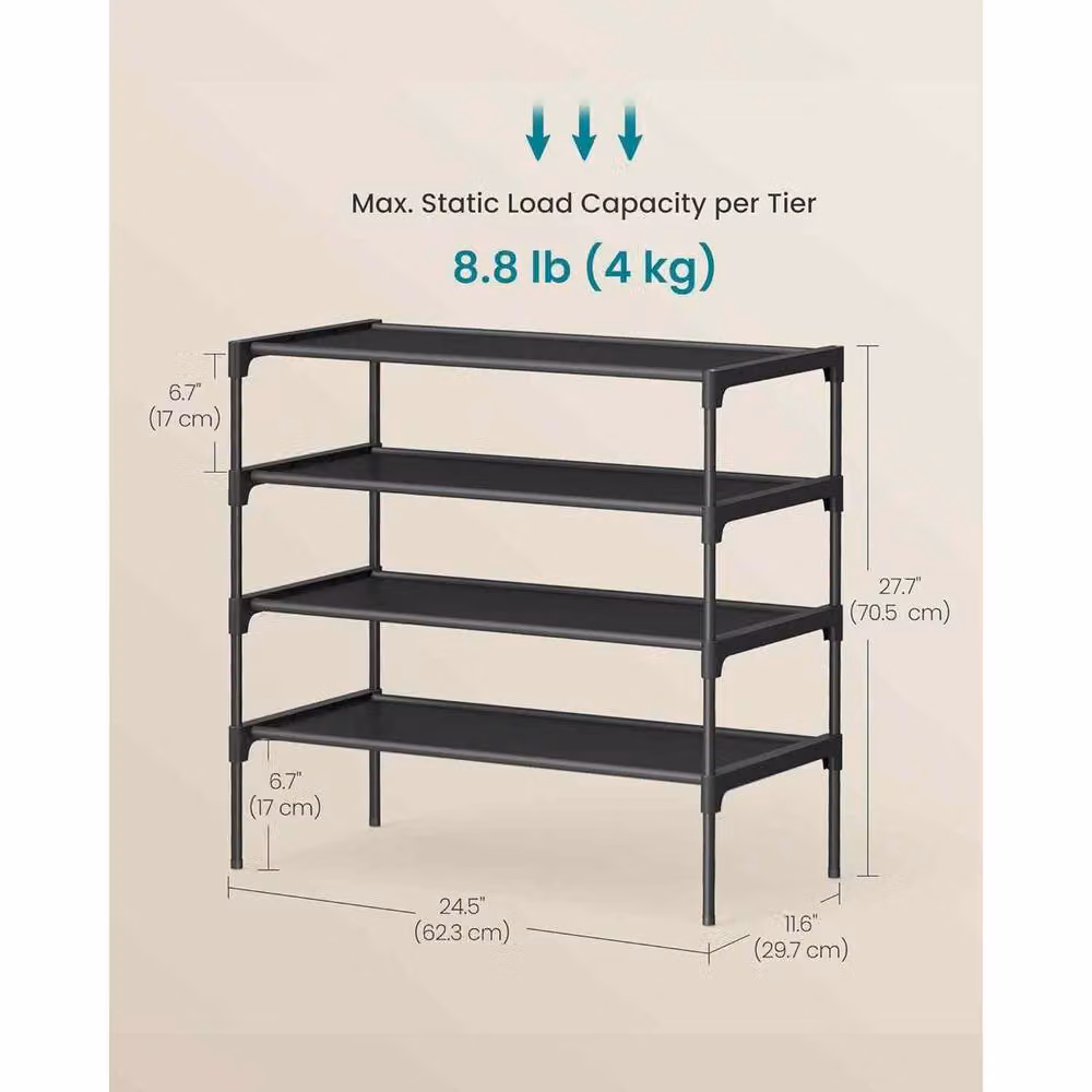 The Bazaarist 4 Tier Shoe Rack with Adjustable Fabric Shelves and Metal Frame, Black – 3