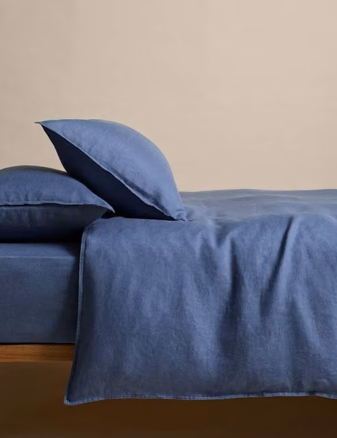 M&S Pure Linen Breathable Duvet Cover Set, Slate Blue, W: 180 cm x L: 200 cm