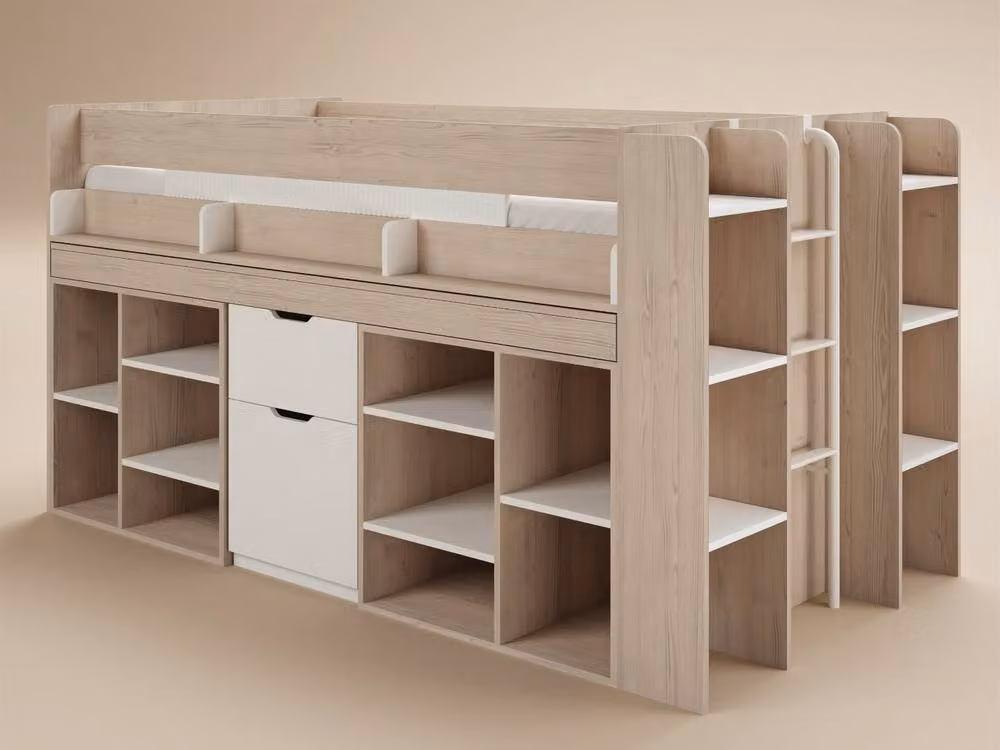 Flair Micah Mid Sleeper Bed with Desk in Oak and White, Single Size (90 x 200 cm) – 2