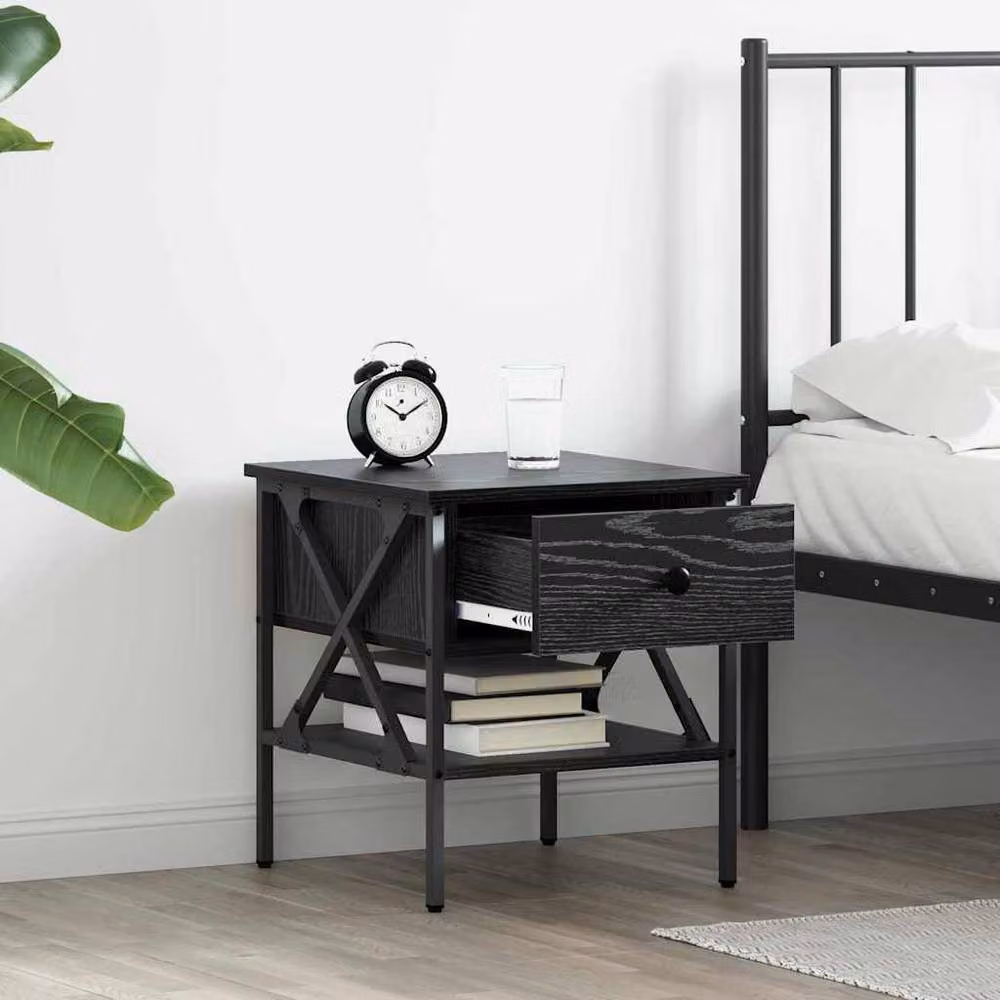 Berkfield Home Set of 2 Black Oak Bedside Tables, W/D/H: 40 x 42 x 45 cm – 3