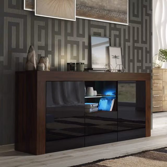 Creative Furniture Aurora Sideboard in Brown and Black with Integrated Lighting, W: 145 cm, H: 70 cm, D: 35 cm