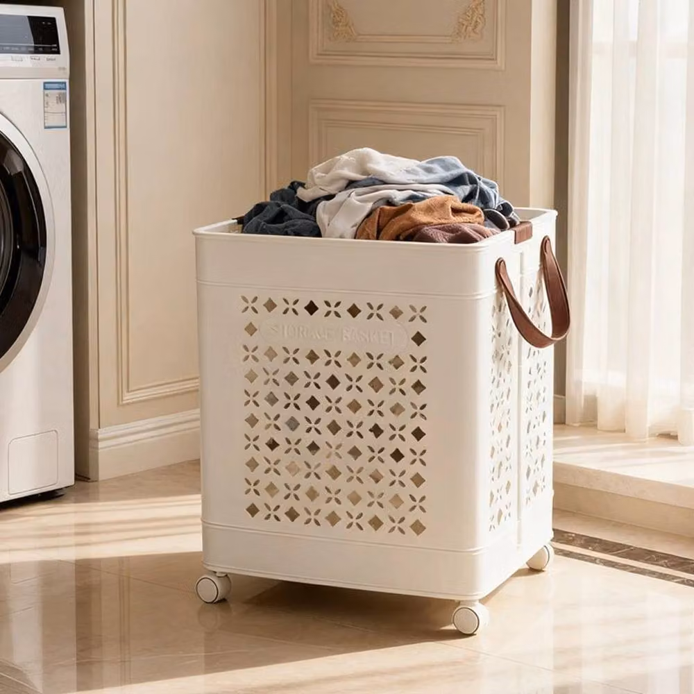 FLAVORA Medium Collapsible Square Plastic Laundry Basket in White – 2