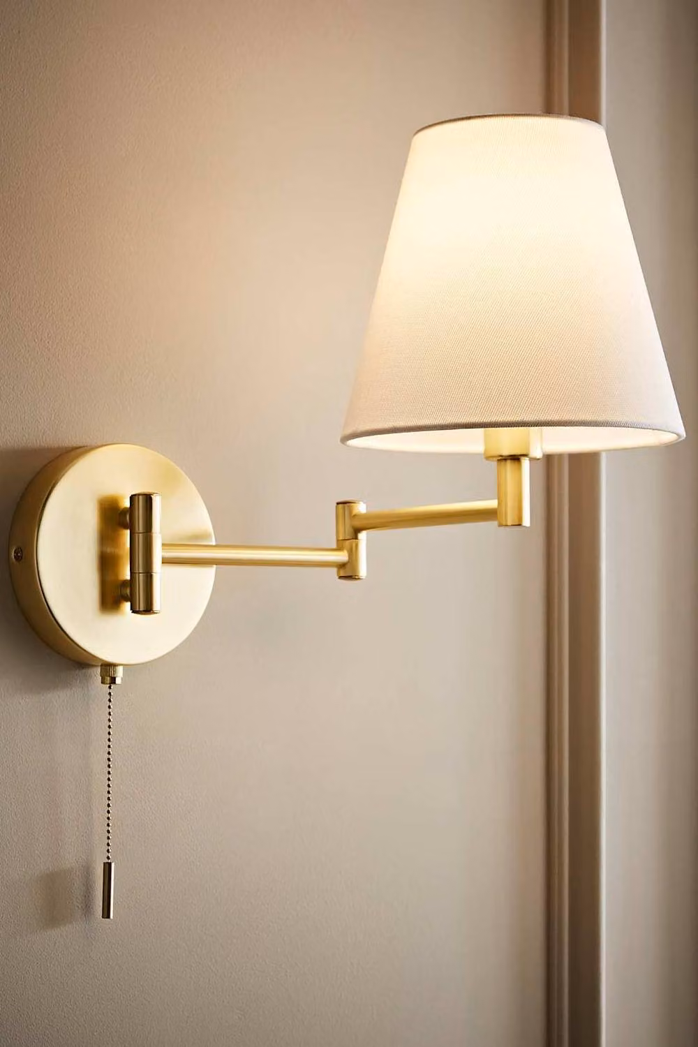 ValueLights Sonia Pair of Adjustable Swing Arm Wall Lights with Fabric Cone Shades in Gold/Brass – 2