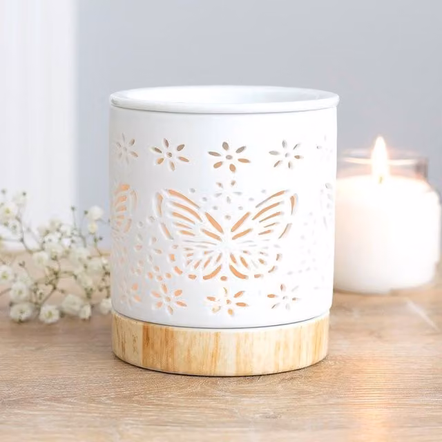 KDMK White Matte Ceramic Butterfly Tealight Oil Burner
