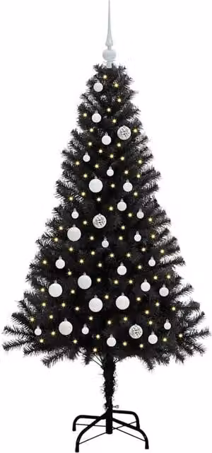 Berkfield Home Lush Christmas Tree with 150 LEDs and Stand, Black, Height: 150 cm